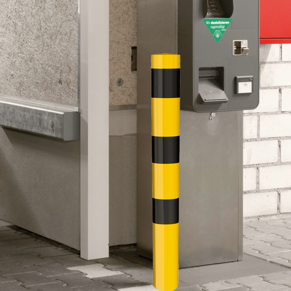 Afzetpaal Ø102 mm | Geel-zwart | Voor verankering in beton of op voetplaat