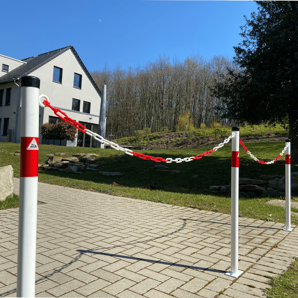 Kettingpaal Ø42 mm | Wit-rood | Voor verankering in beton of op voetplaat