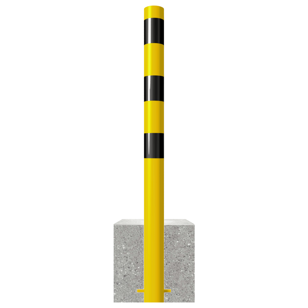 Afzetpaal met betonvoet | Geel-zwart | Ø60 - 102 mm