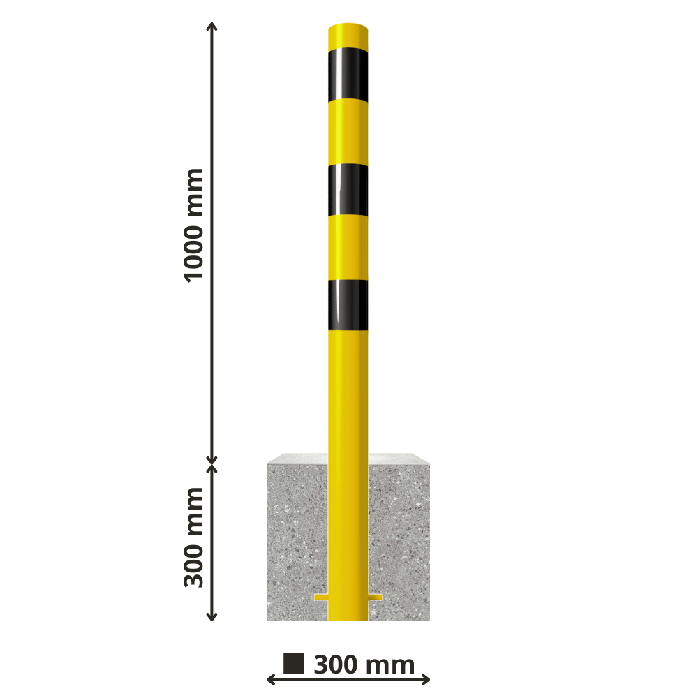 Afzetpaal met betonvoet | Geel-zwart | Ø60 - 102 mm