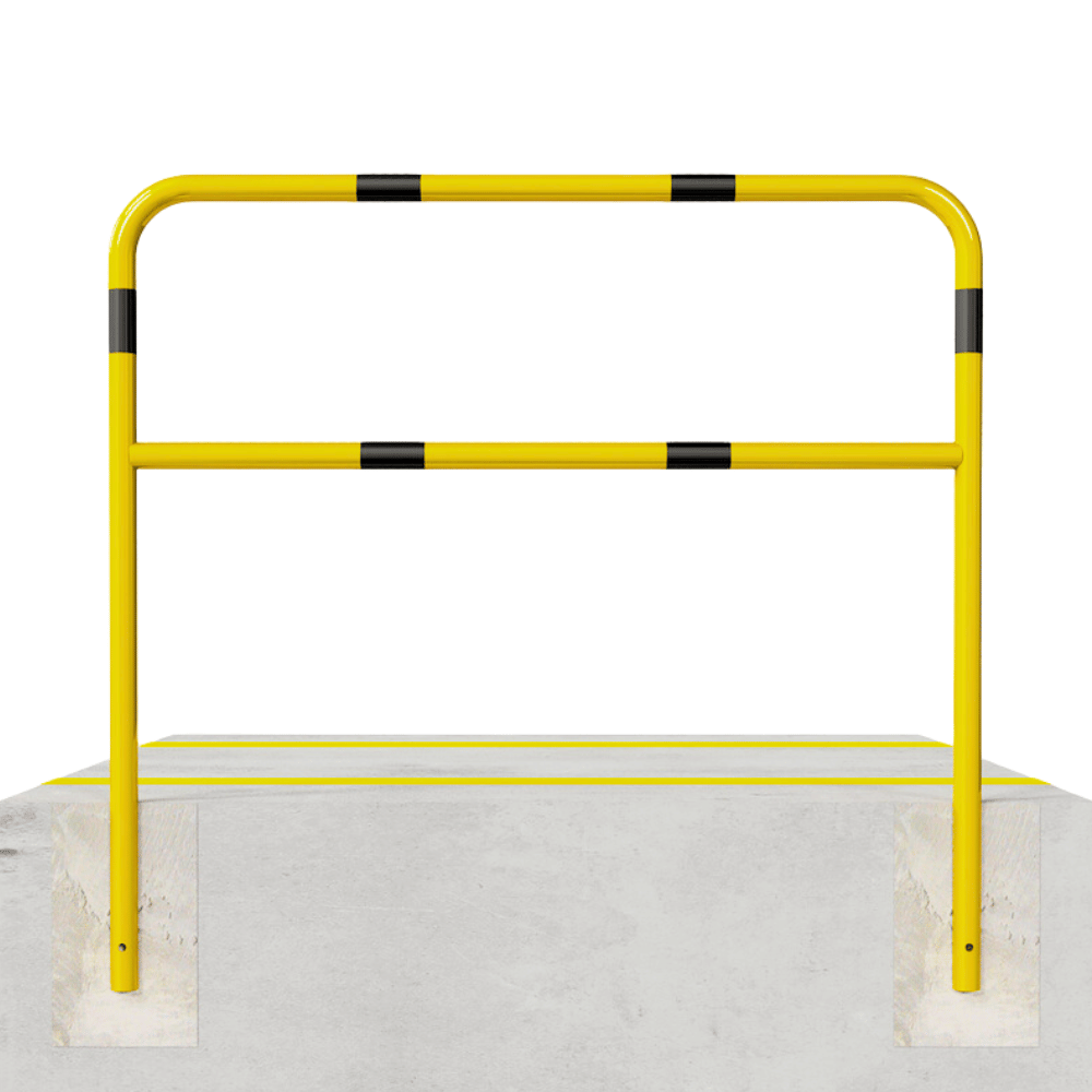 Beschermbeugel Ø48 mm | Geel-zwart | Voor verankering in beton | Met tussenbuis