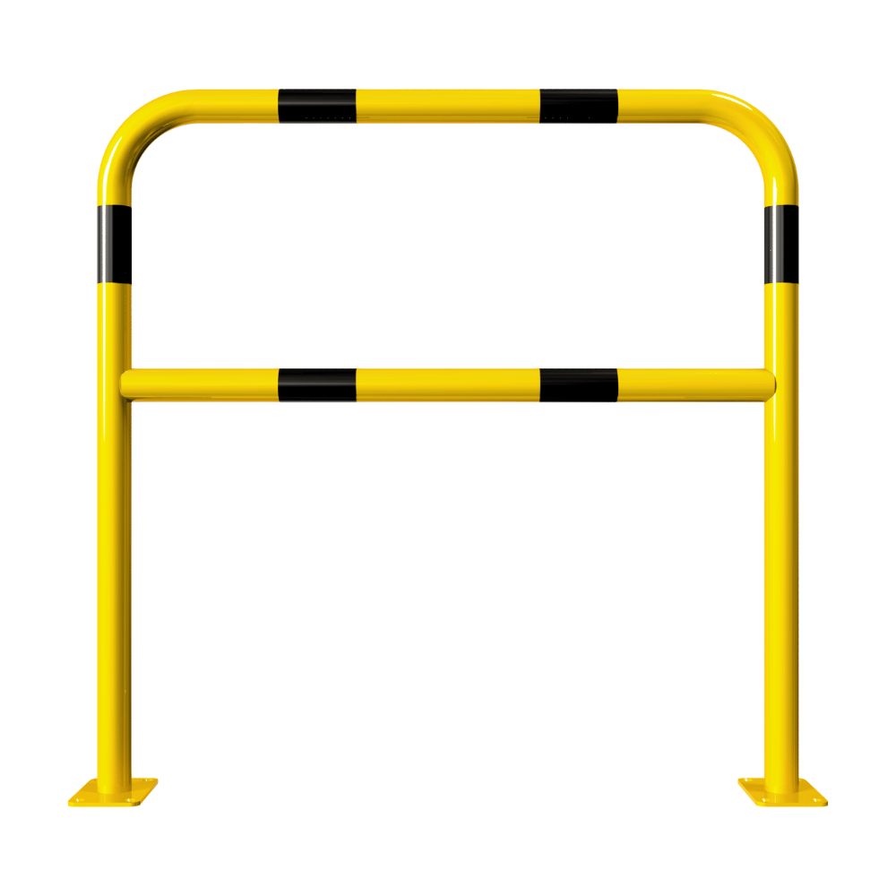 Beschermbeugel Ø48 mm | Geel-zwart | Op voetplaat | Met tussenbuis