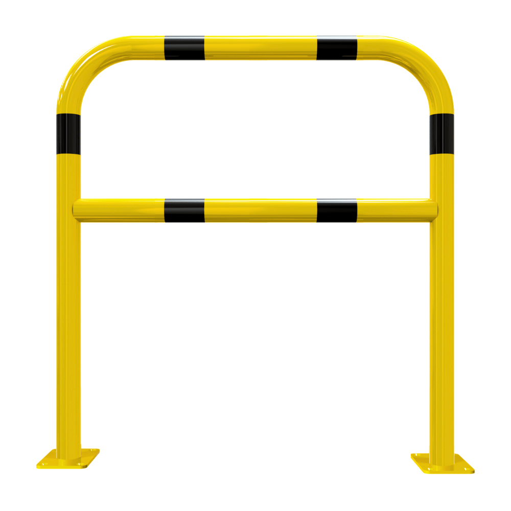 Beschermbeugel Ø60 mm | Geel-zwart | Op voetplaat | Met tussenbuis