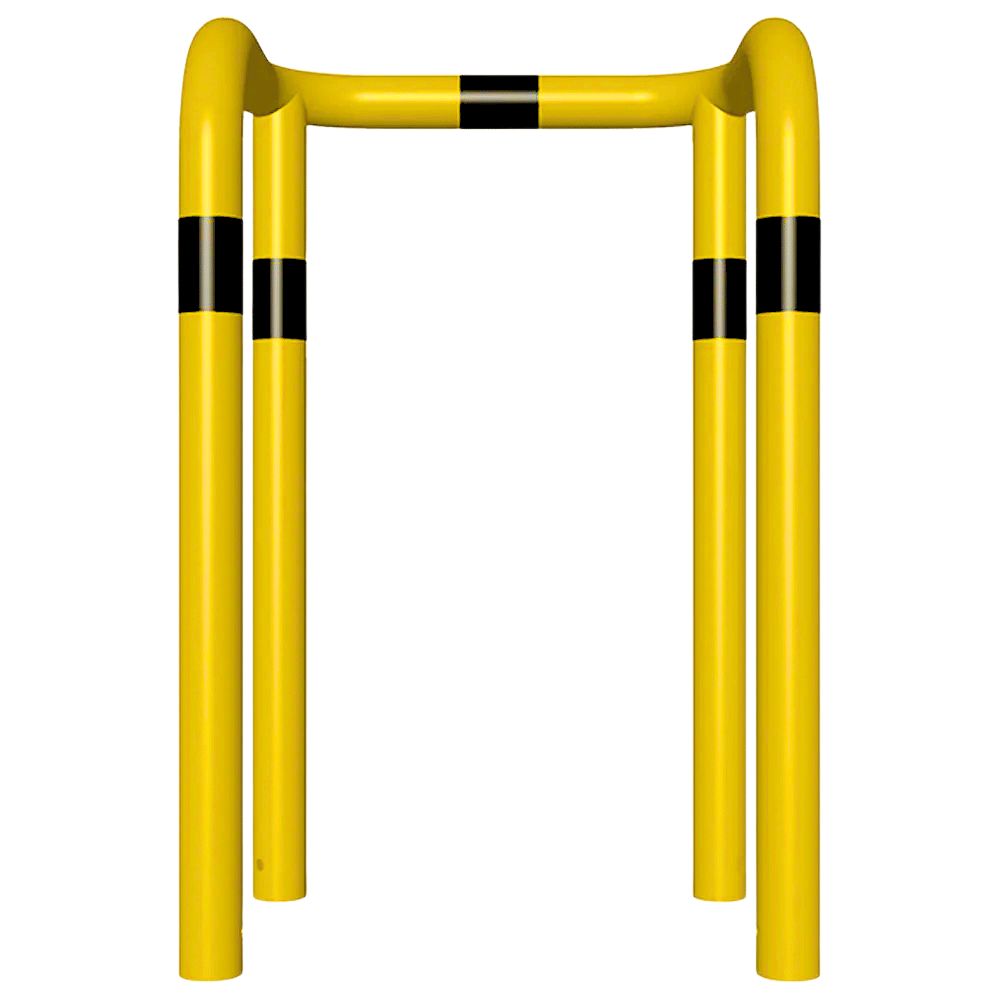 Beschermbeugel Ø76 mm | 2x hoek 90° | Geel-zwart | Voor verankering in beton