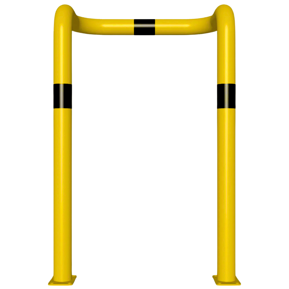 Beschermbeugel Ø76 mm | Geel-zwart | 2x hoek 90° | Op voetplaat