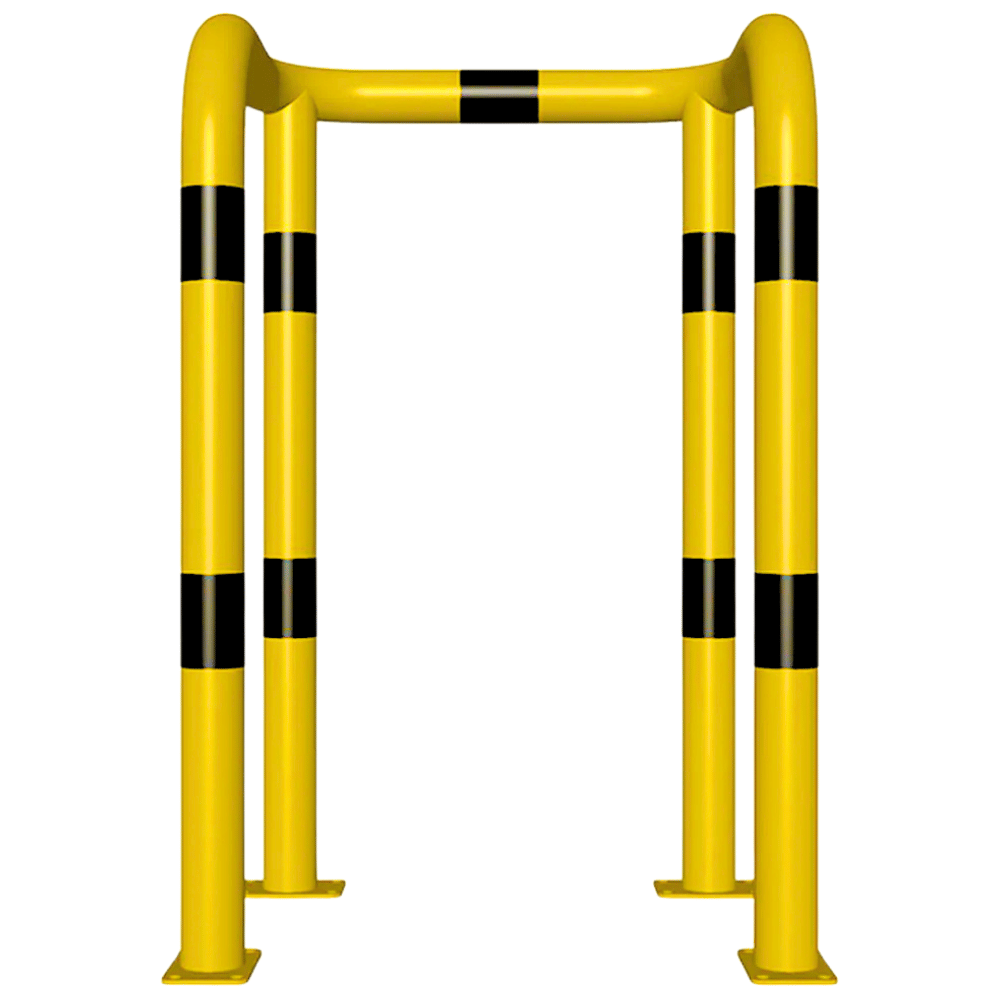 Kolombeschermer Ø76 mm | 2x hoek 90° | Geel-zwart | Op voetplaat