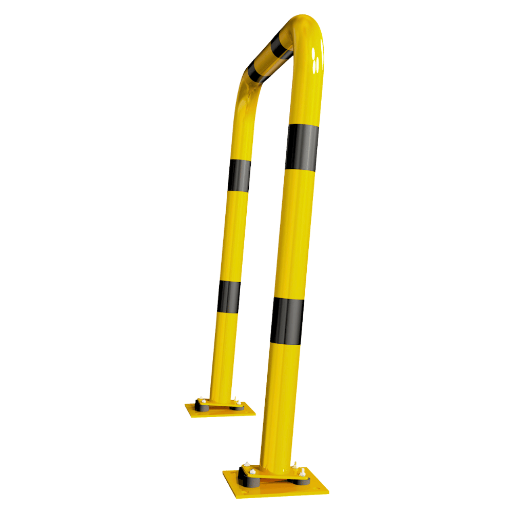 Beschermbeugel Ø76 mm | Geel-zwart | Op flexibele voetplaat