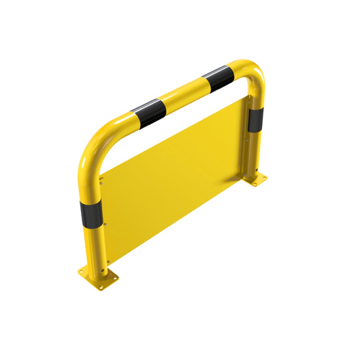 Stelling bescherming Ø76 mm | Geel-zwart | Op voetplaat | Met stootplaat