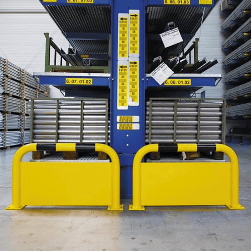 Stelling bescherming Ø76 mm | Geel-zwart | Op voetplaat | Met stootplaat