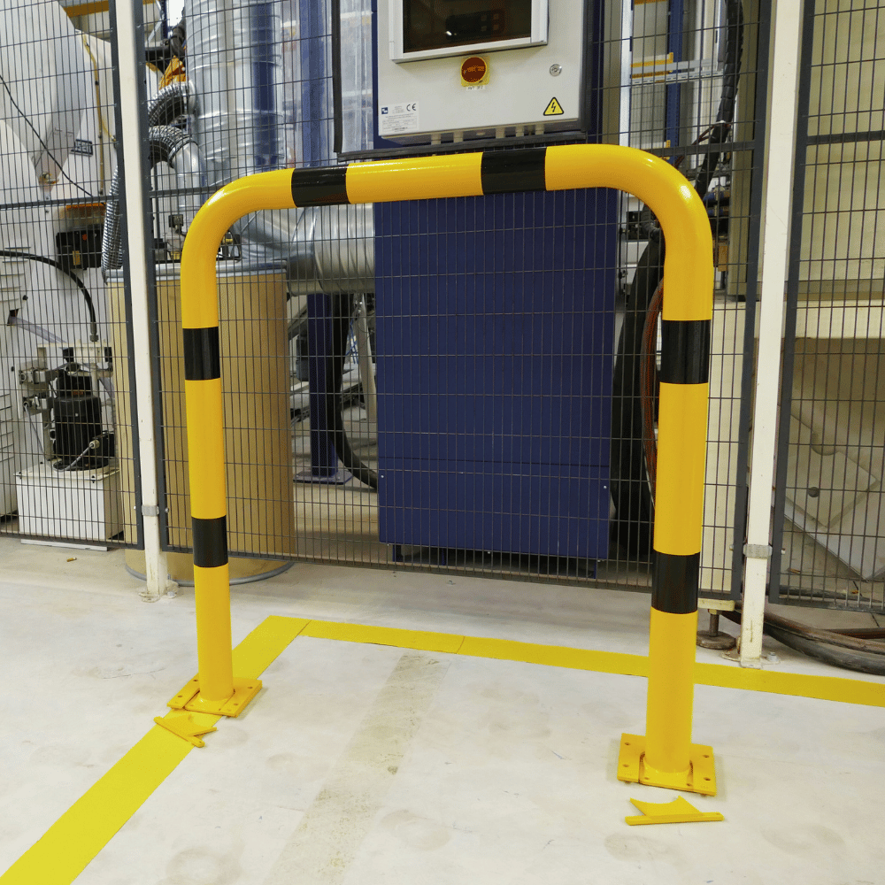 Beschermbeugel Ø76 mm | Geel-zwart | Op voetplaat (verwijderbaar)