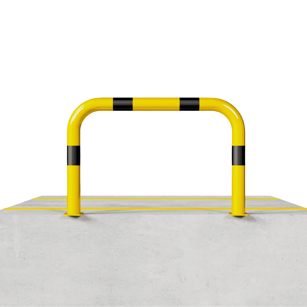 Beschermbeugel Ø76 mm | Geel-zwart | Op voetplaat | Zonder tussenbuis