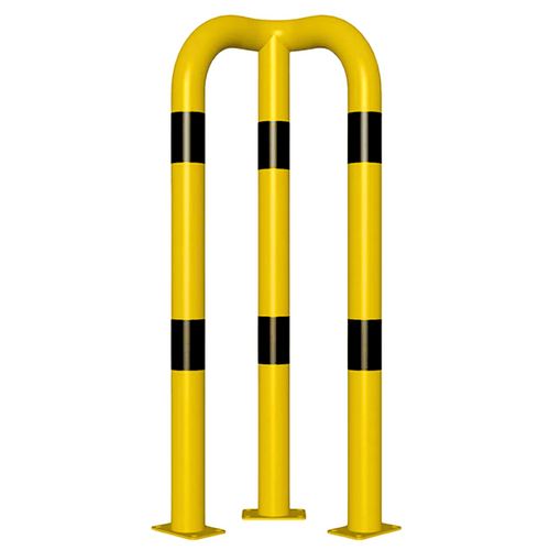 Hoekbeschermer Ø76 mm | Geel-zwart | Hoek 90° | Op voetplaat