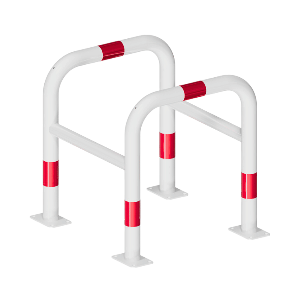 Beschermbeugel Ø60 mm | Wit-rood | Op voetplaat | 2-delige kolombeugel