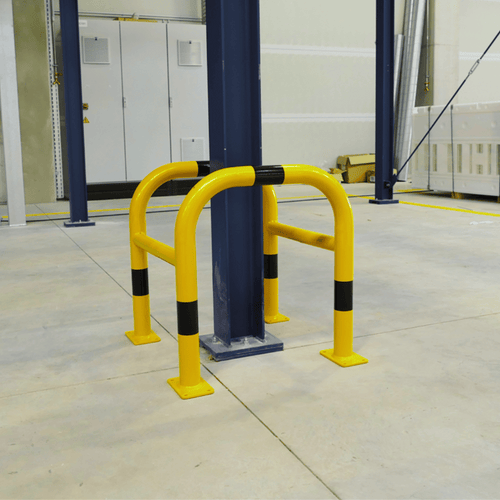 Kolombeschermer Ø60 mm | Geel-zwart | Op voetplaat | 2-delige demontabel