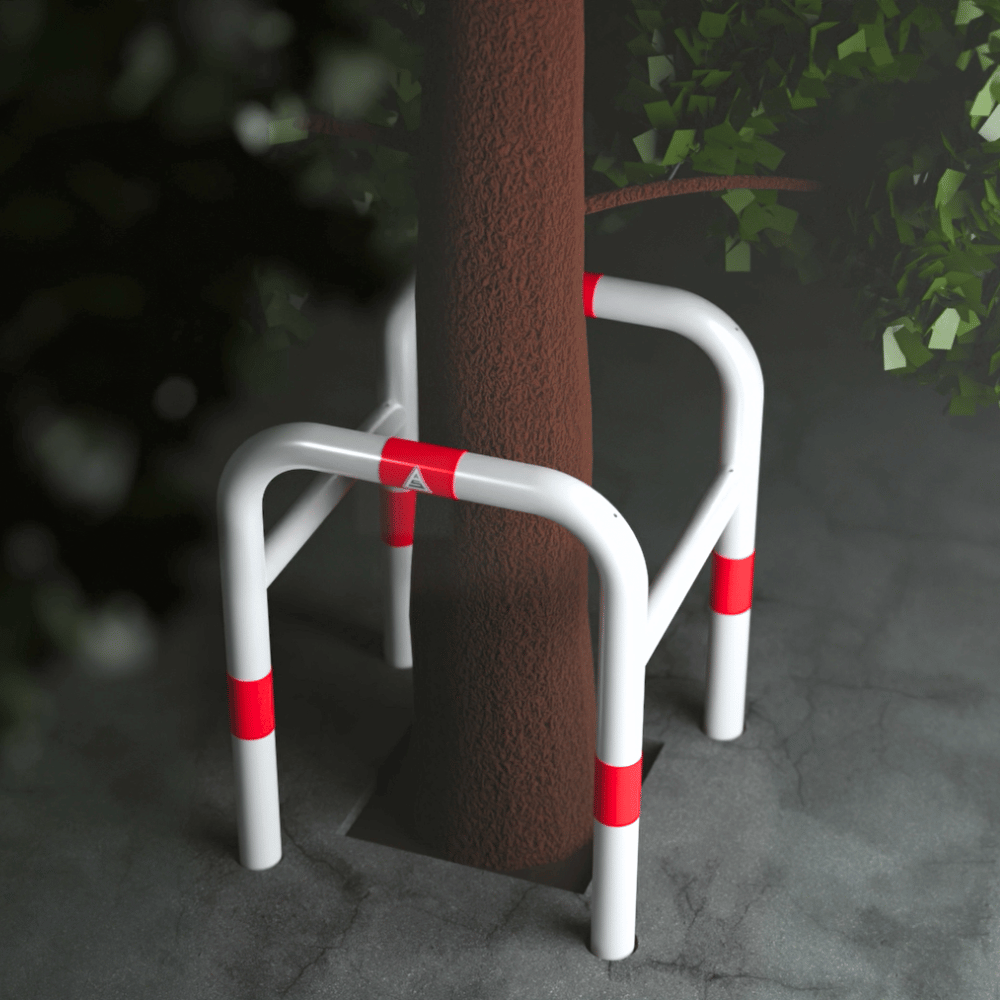 Beschermbeugel Ø60 mm | Wit-rood | Op voetplaat | 2-delige kolombeugel