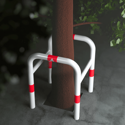 Beschermbeugel Ø60 mm | Wit-rood | Op voetplaat | 2-delige kolombeugel