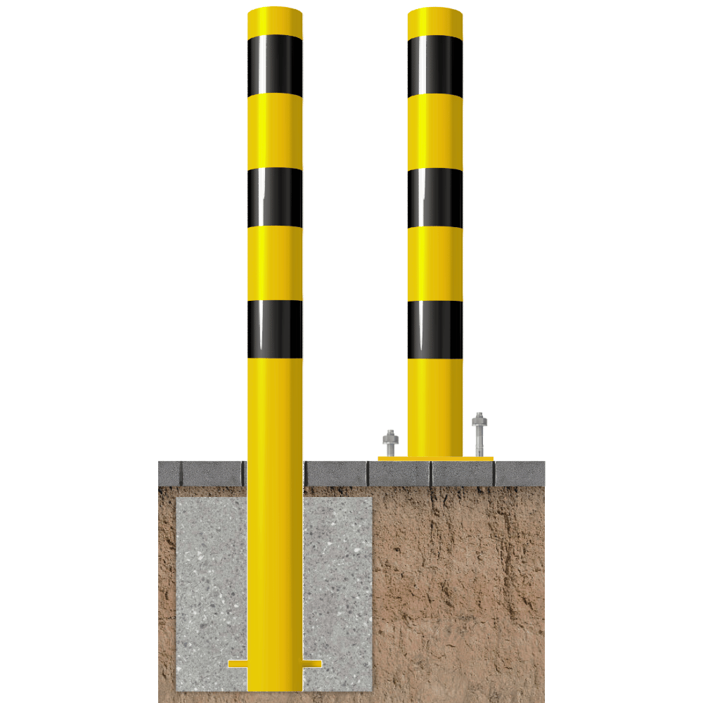 Beschermpaal Ø102 mm | Geel-zwart | Voor betonverankering of op voetplaat