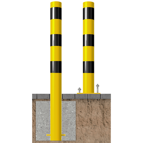 Beschermpaal Ø102 mm | Geel-zwart | Voor betonverankering of op voetplaat