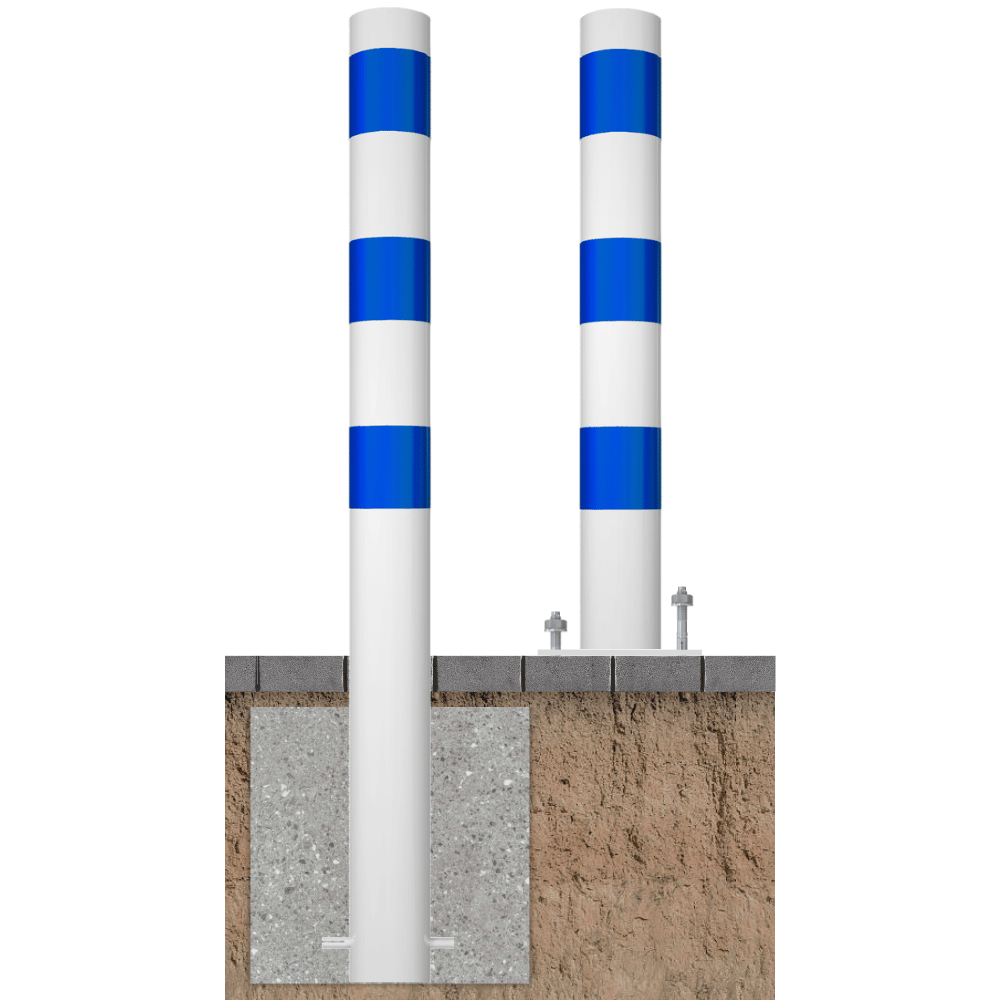 Beschermpaal Ø102 mm | Wit-blauw | Voor betonverankering of op voetplaat