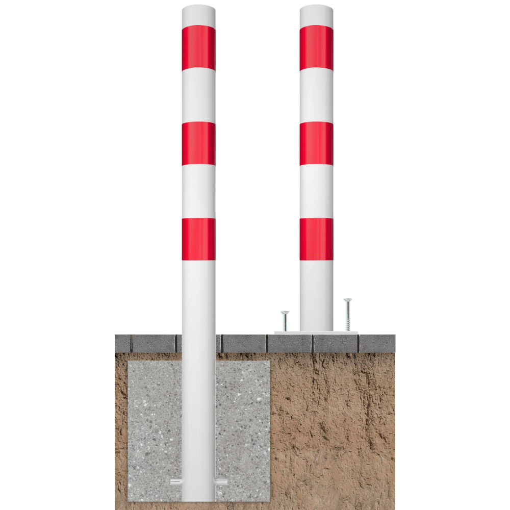 Beschermpaal Ø89 mm | Wit-rood | Voor betonverankering of op voetplaat