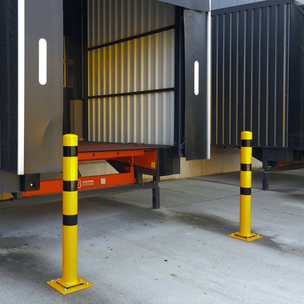 Beschermpaal Ø76-152 mm | Geel-zwart | Op flexibele voetplaat