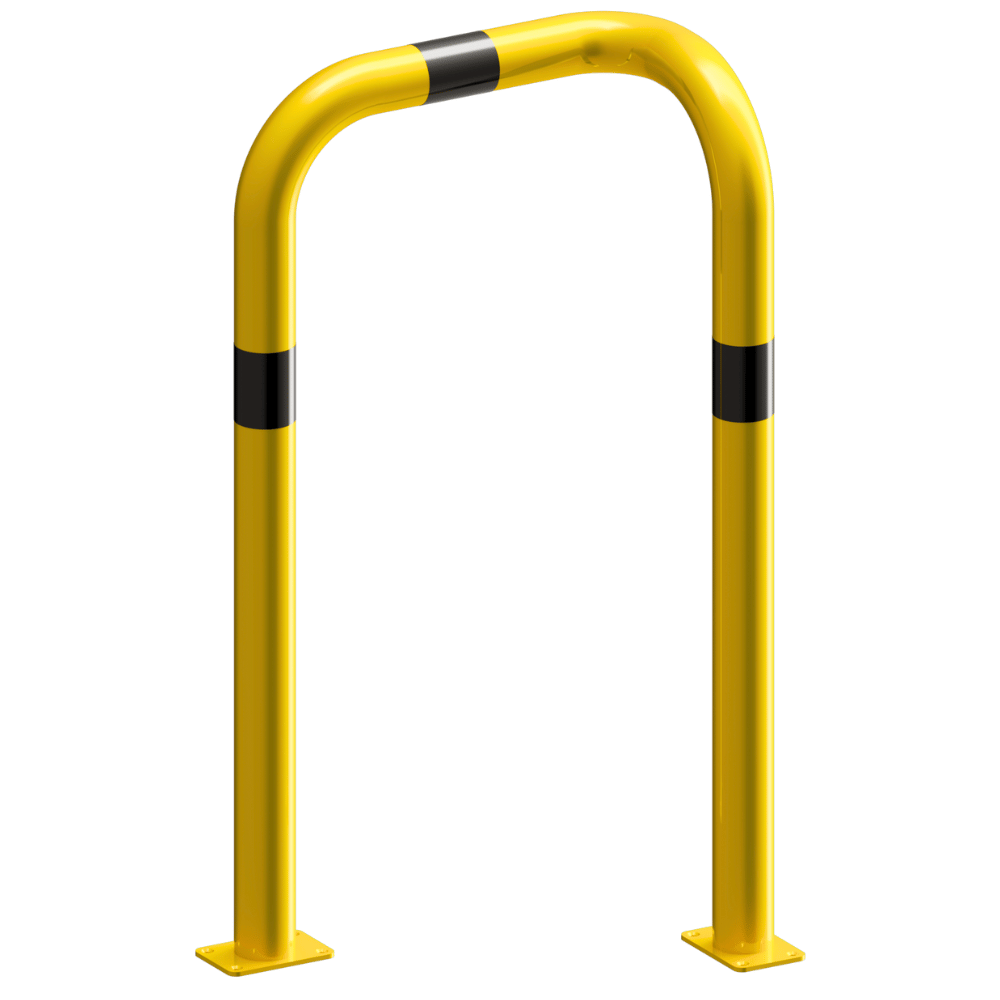 Stelling bescherming Ø76 mm | Hoek 90° | Geel-zwart | Op voetplaat