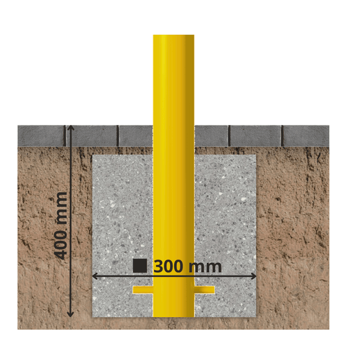 Beschermpaal Ø89 mm | Geel-zwart | Voor betonverankering of op voetplaat