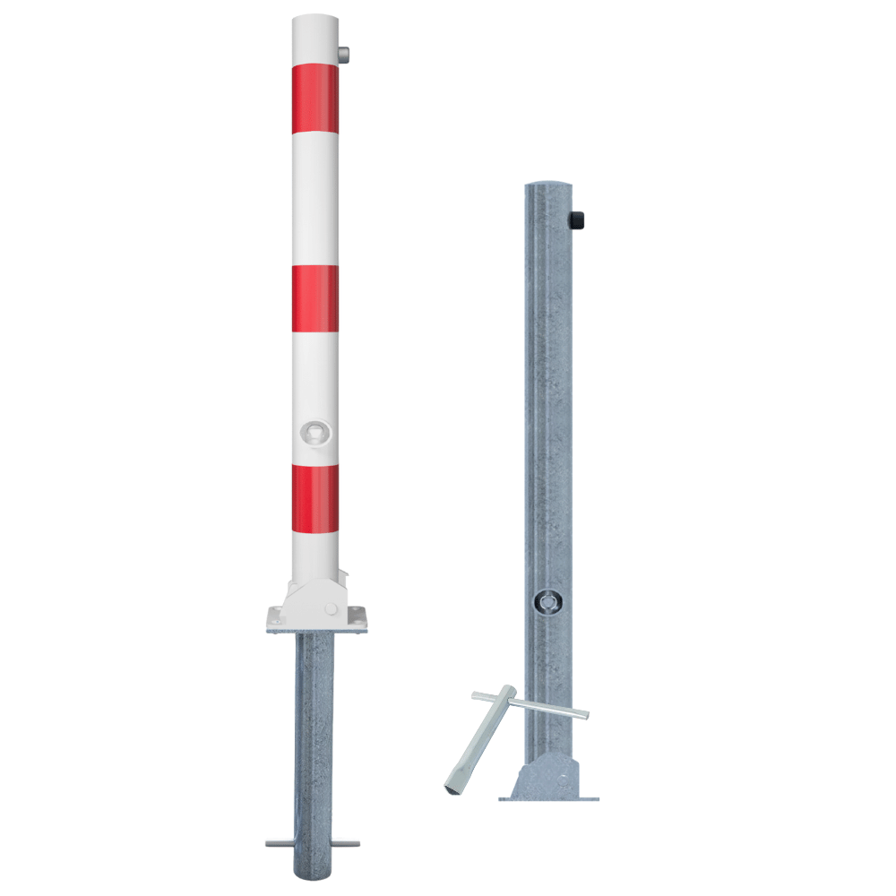 Neerklapbare afzetpaal Ø76 mm | Wit-rood of verzinkt | Met slot opties