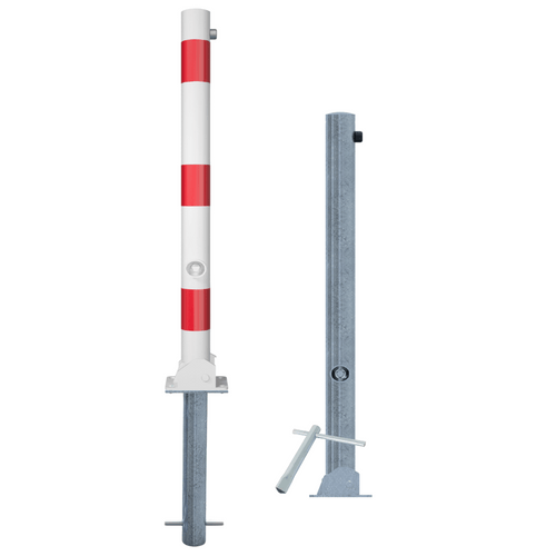 Neerklapbare afzetpaal Ø76 mm | Wit-rood of verzinkt | Met slot opties