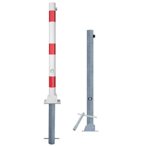 Neerklapbare parkeerpaal Ø60 mm | Wit-rood of verzinkt | Met slot opties