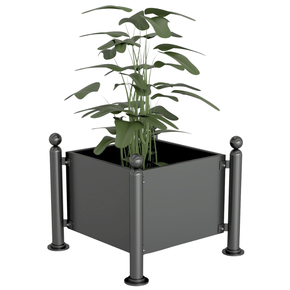 Plantenbak staal | 88x88x68 cm | Verzinkt staal | Antraciet met ornamenten