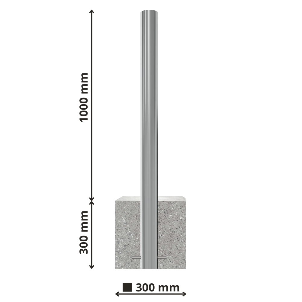 RVS afzetpaal met betonvoet | Ø60 - 102 mm | K320 finish