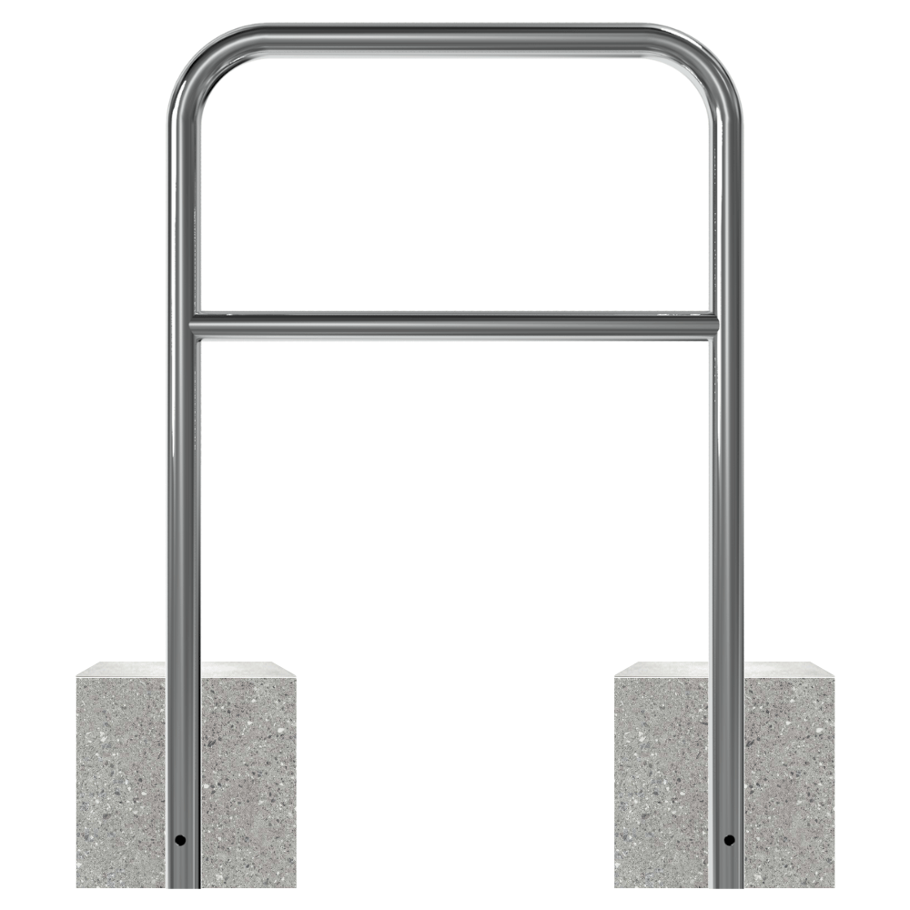 RVS fietsbeugel met betonvoeten | Ø48 mm met tussenbuis | breedte opties