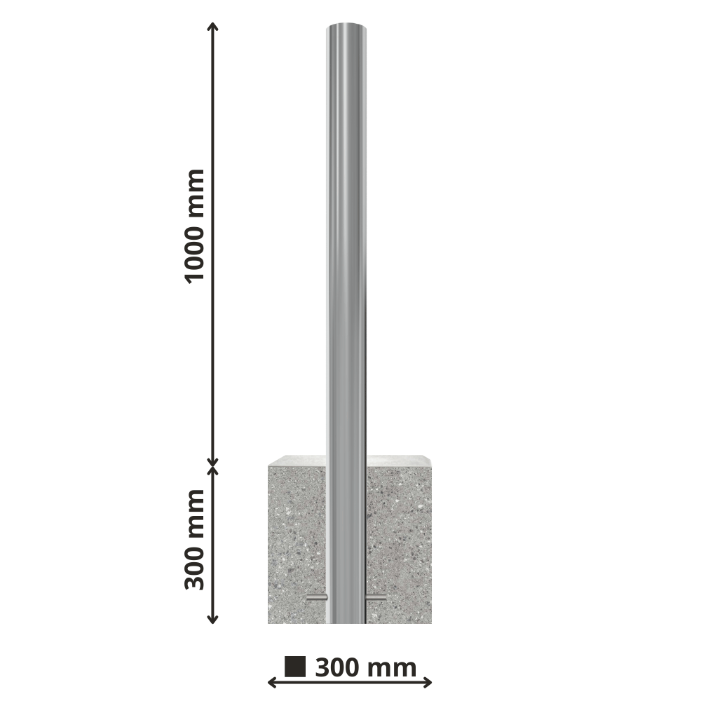 RVS parkeerpaal met betonvoet | Ø60 - 102 mm | K320 finish