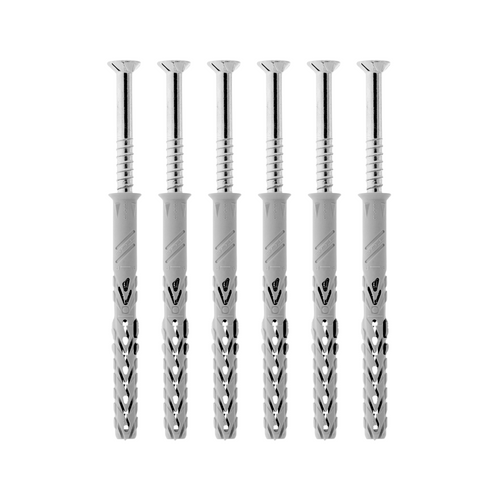 Set van 6 RVS schroeven 10x100 en pluggen 12x120