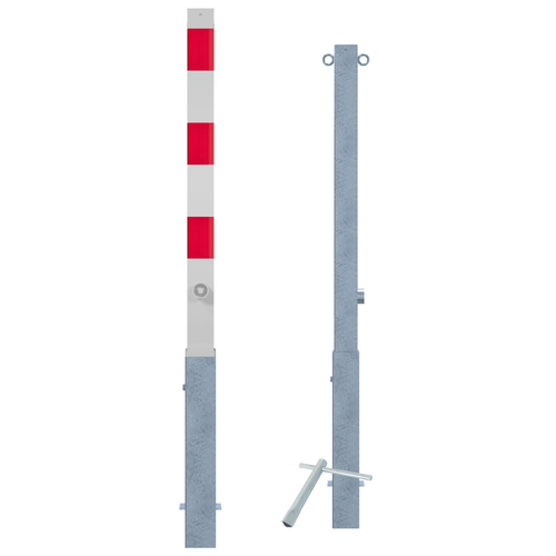 Uitneembare parkeerpaal 70x70 mm | Wit-rood of verzinkt | Met slot opties