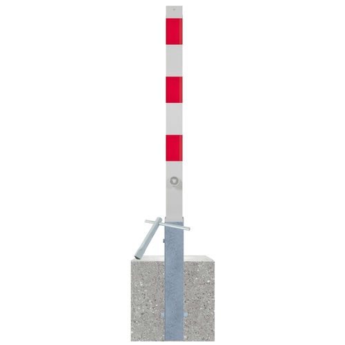 Uitneembare parkeerpaal 70x70 mm met betonvoet | Wit-rood of verzinkt