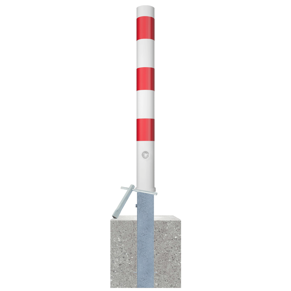 Uitneembare parkeerpaal Ø89 mm met betonvoet | Wit-rood of verzinkt