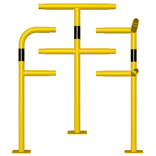 Veiligheidsrailing Ø48 mm | Geel-zwart | Op voetplaat | Modulair systeem