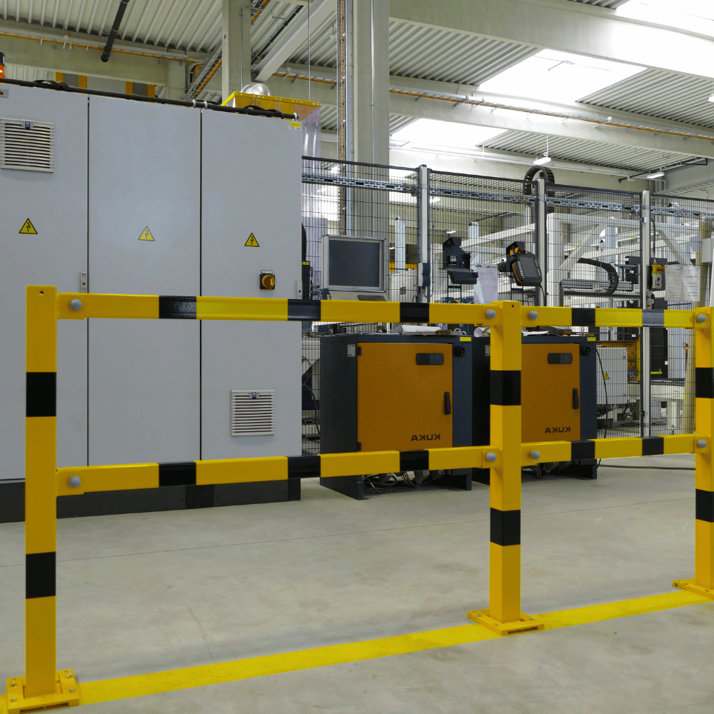 Veiligheidsrailing 70x70 mm | Geel-zwart | Afneembaar | Modulair systeem