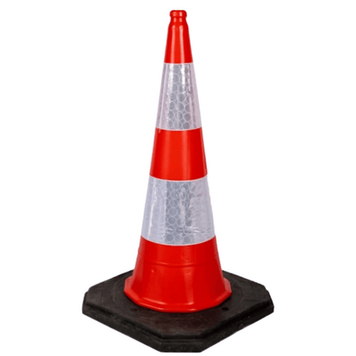 Verkeerskegel 100 cm met verzwaarde voet | 2 banen reflectie wit klasse 1