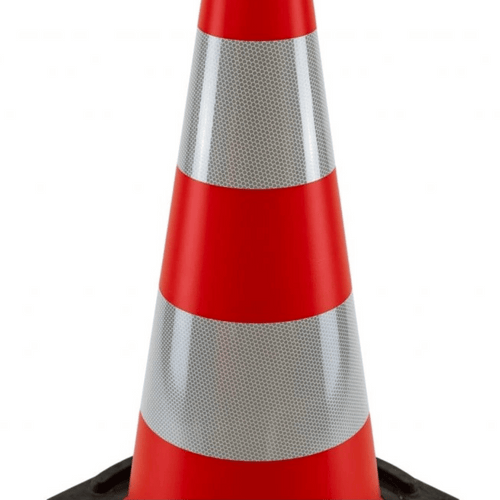 Verkeerskegel 75 cm met verzwaarde voet | 2 banen reflectie wit klasse 2