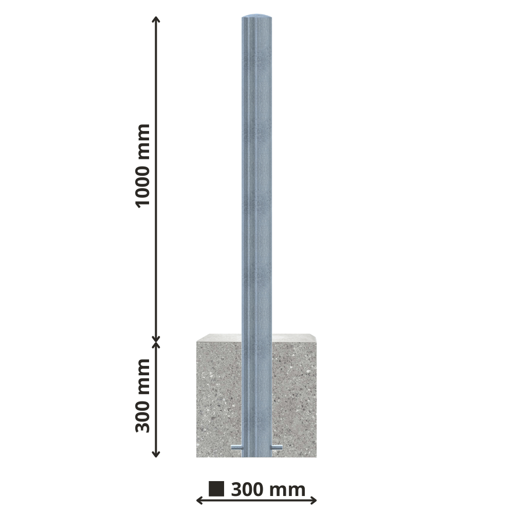 Parkeerpaal met betonvoet | Verzinkt staal | Ø60 - 102 mm
