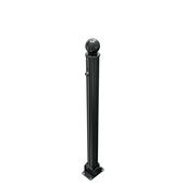 Zwarte design afzetpaal Ø76mm met bolkop, neerklapbaar voor vloermontage en cilinderslot.