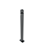 Zwarte design afzetpaal Ø76mm met bolkop, vast op voetplaat voor vloermontage.