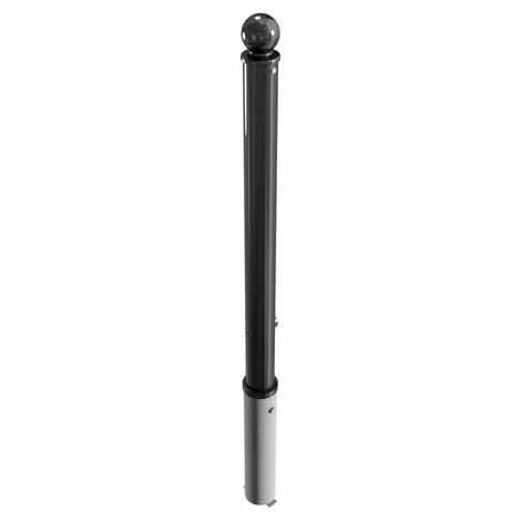 Zwarte afzetpaal design Ø76 mm met bolkop, uitneembaar voor betonverankering.