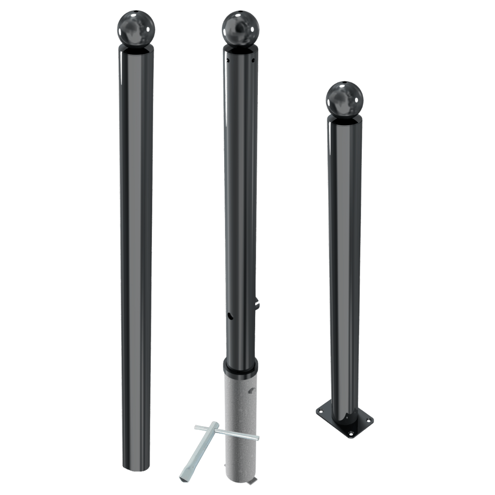 Afzetpaal design Ø76 mm met bolle kop en montageopties