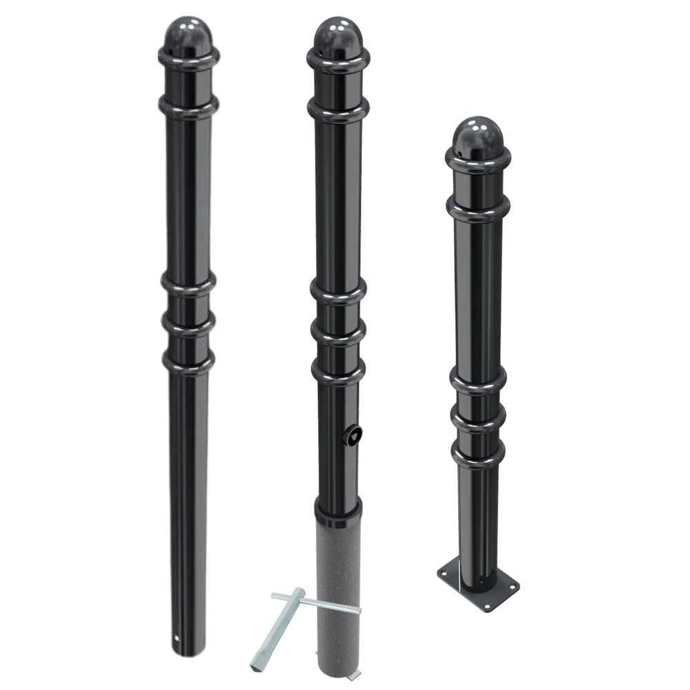 Afzetpaal design Ø76 mm met ringen en montageopties