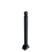 Zwarte design afzetpaal Ø82 mm met bolkop, neerklapbaar voor vloermontage en cilinderslot.
