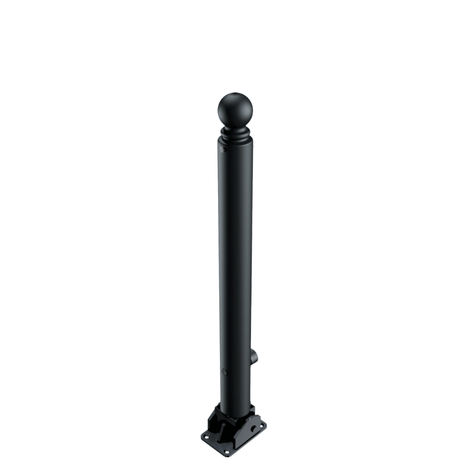 Zwarte neerklapbare afzetpaal met bolkop, Ø82 mm, voor vloermontage met driekantslot.